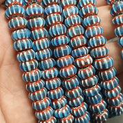 East Oasis Vintage Venetian Blue Glass Chevron 9mm Bead Long Strand, Six Layer