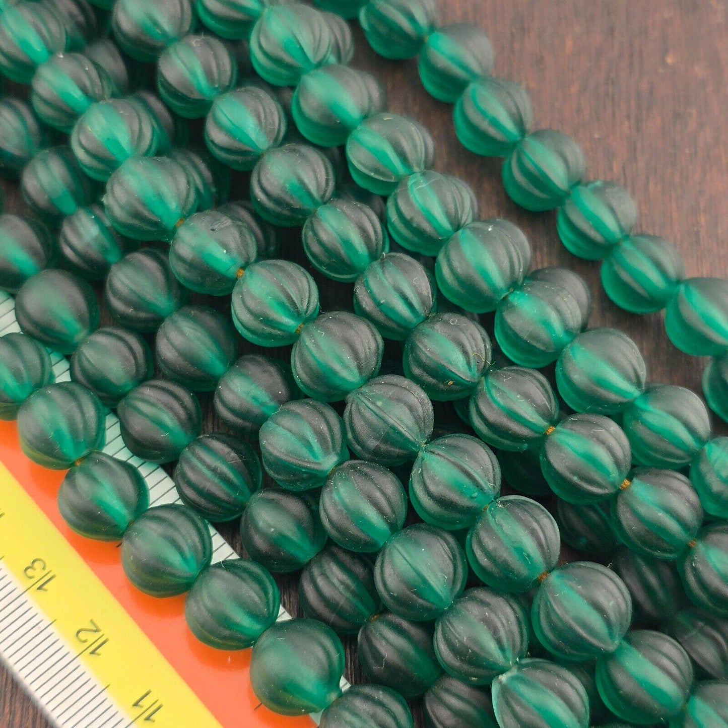 Old African Green Glass Beads: Handmade Melon Shape (10-10.5mm)