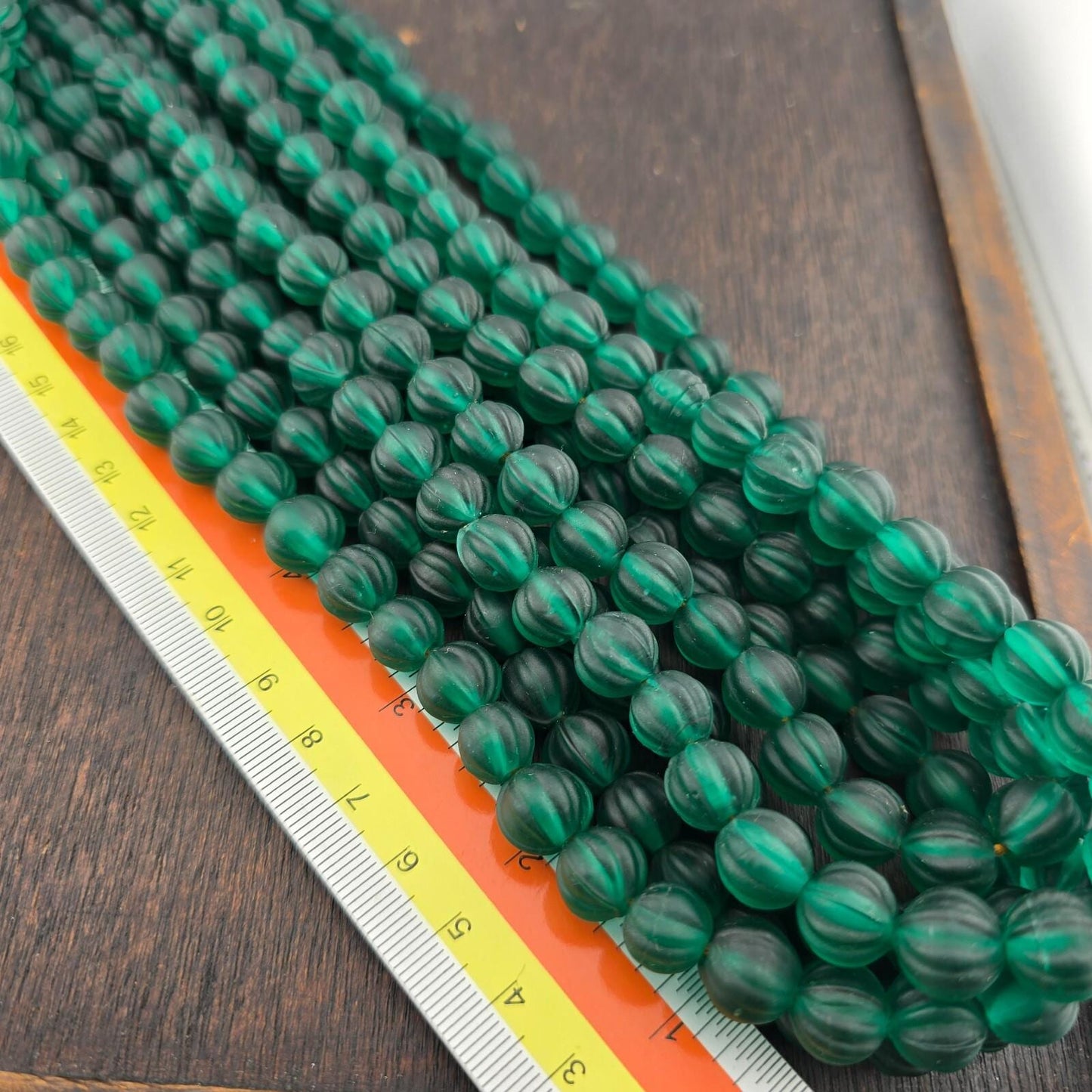 Old African Green Glass Beads: Handmade Melon Shape (10-10.5mm)