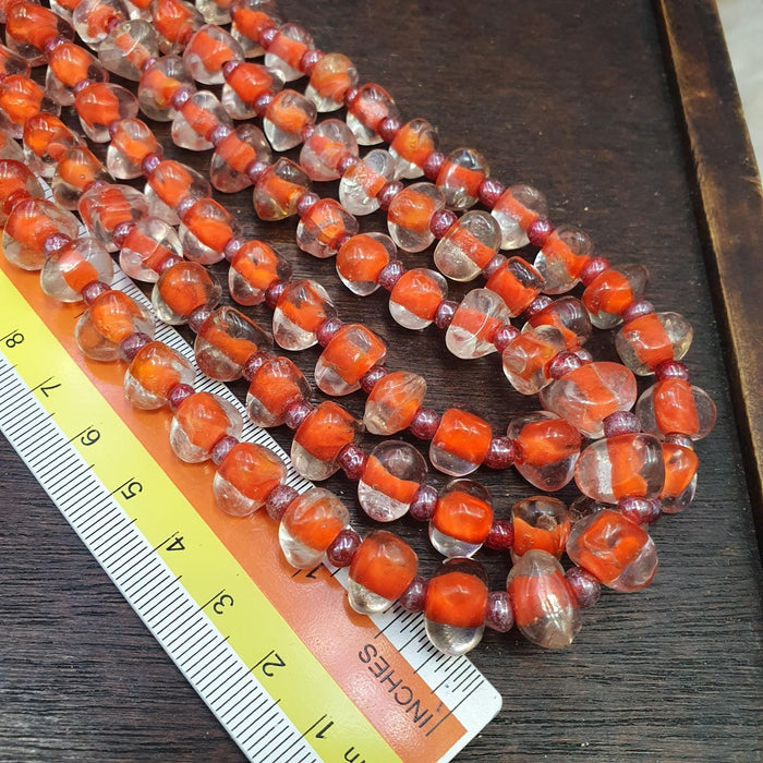 Vintage handmade blown lampwork orange glass beads necklace triangle shape