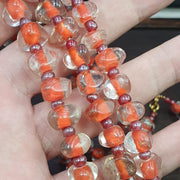 Vintage handmade blown lampwork orange glass beads necklace triangle shape