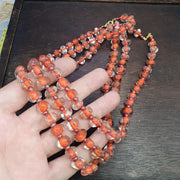 Vintage handmade blown lampwork orange glass beads necklace triangle shape