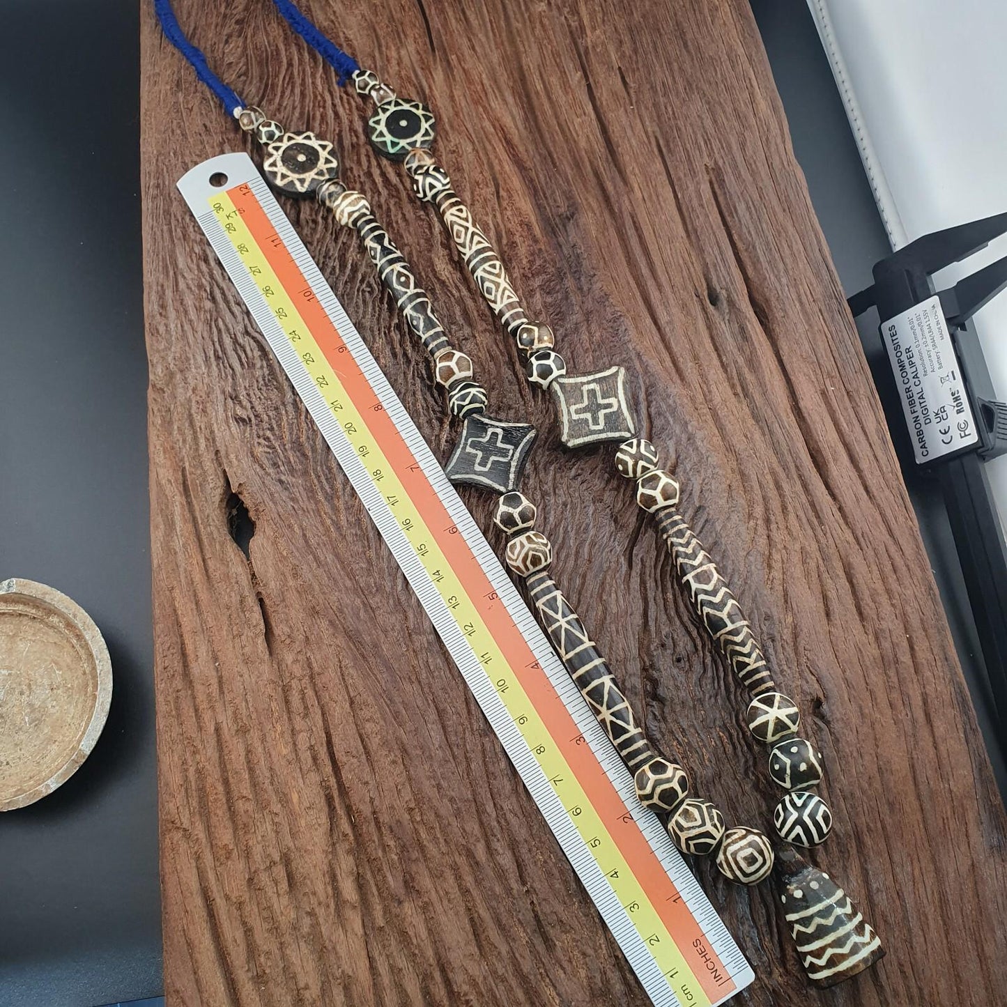 Pumtek Petrified Wood Beads Necklace South Asian Burmese Vintage Late 20th Century Tribal Jewelry