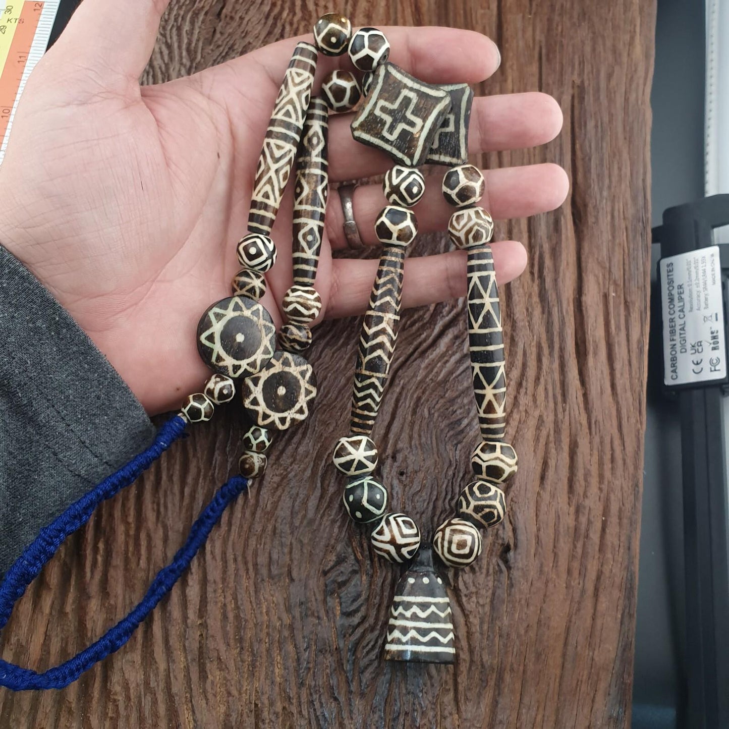 Pumtek Petrified Wood Beads Necklace South Asian Burmese Vintage Late 20th Century Tribal Jewelry