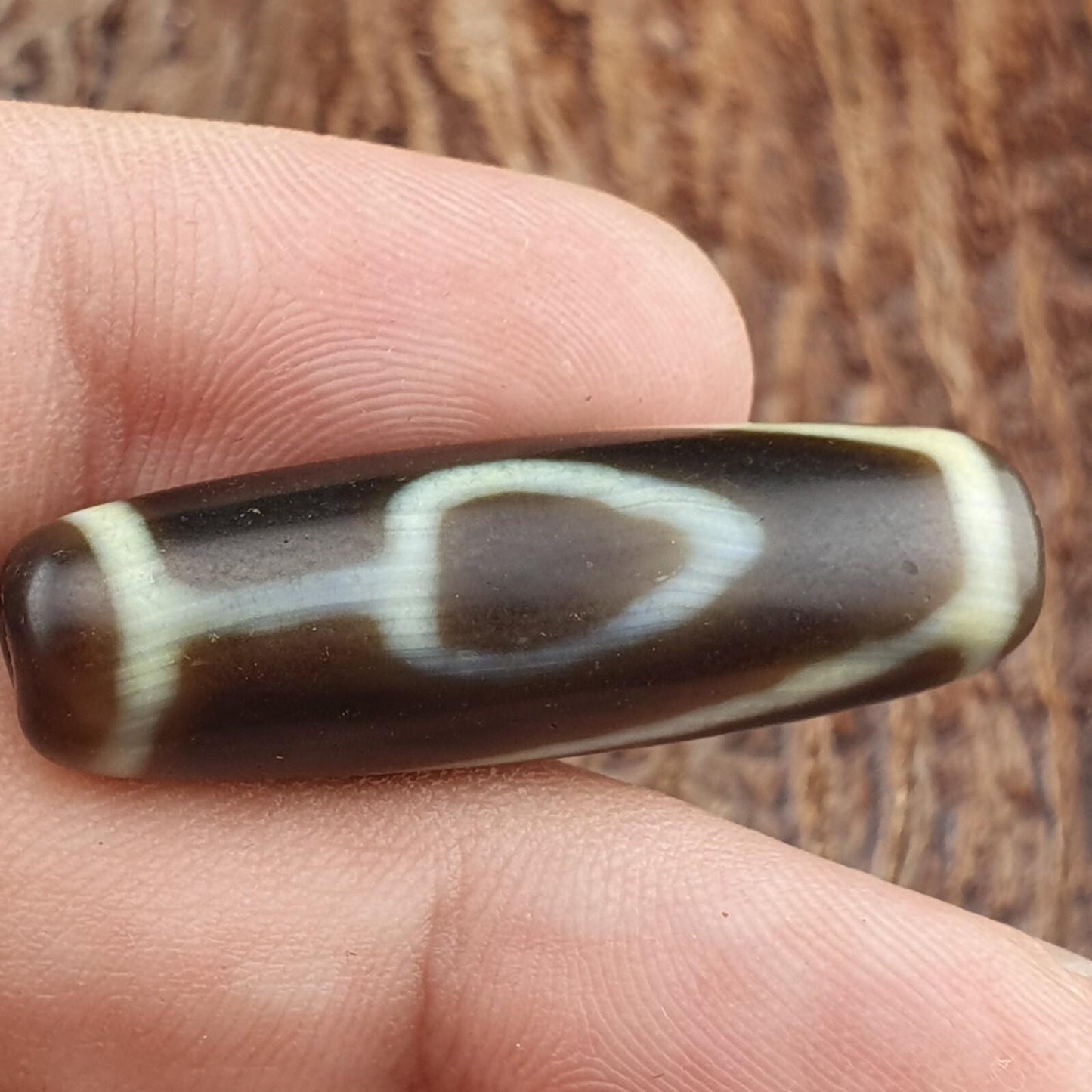 Vintage Tibetan Dzi Bead Agate Stone Amulet – Indo Himalayan 2 Eyes Protection Charm