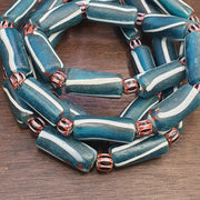 Venetian style blue and white candy glass beads black chevron beaded necklace