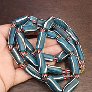 Venetian style blue and white candy glass beads black chevron beaded necklace