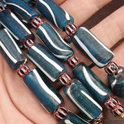 Venetian style blue and white candy glass beads black chevron beaded necklace