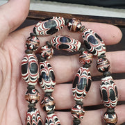 Venetian Style Black Feather Pattern Aventurine Glass Beads Necklace