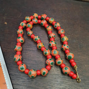 Vintage venetian style orange gabri and red whiteheart glass beads necklace gift