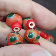 Vintage venetian style orange gabri and red whiteheart glass beads necklace gift