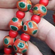 Vintage venetian style orange gabri and red whiteheart glass beads necklace gift