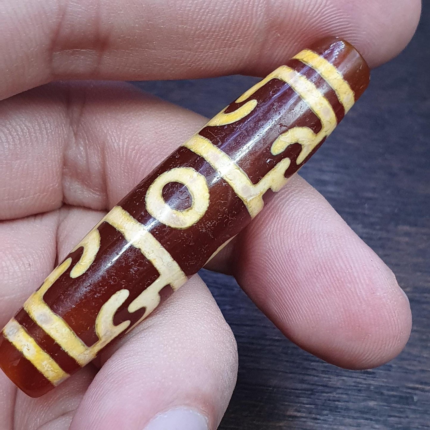 Tibetan top old  red agate 3 eyes symbolize dzi bead totem pendant