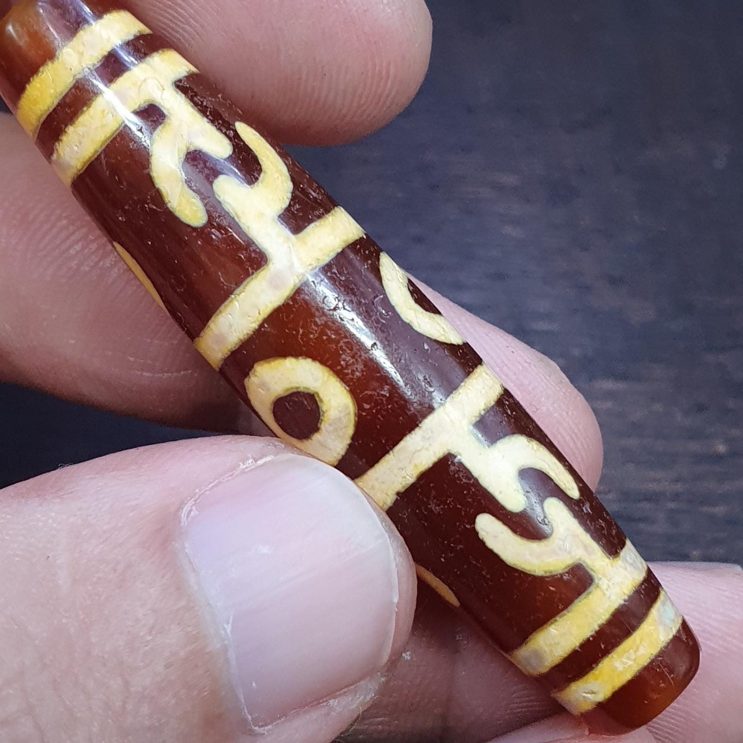 Tibetan top old  red agate 3 eyes symbolize dzi bead totem pendant