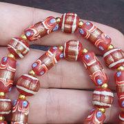 Vintage Aventurine Red Glass Bead Strand: Handmade Feather Design