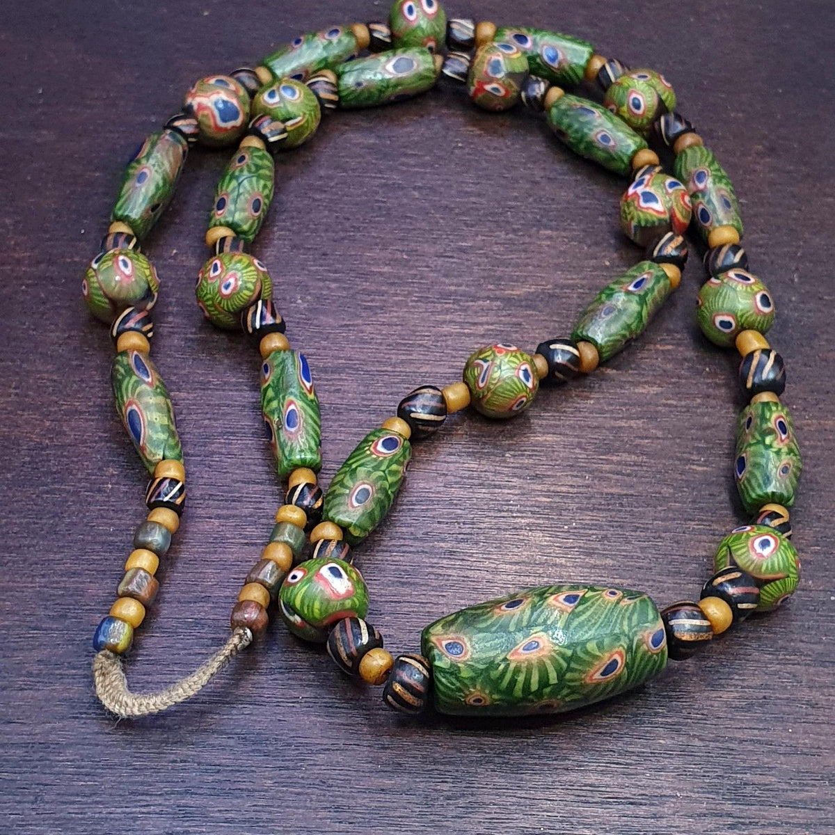 Vintage venetian style green gabri african glass beads 25inch long necklace gift