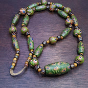 Vintage Venetian Style Green Gabri African Glass Beads 25inch Long Necklace