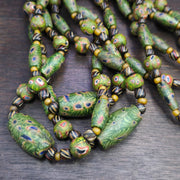 Vintage Venetian Style Green Gabri African Glass Beads 25inch Long Necklace