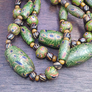 Vintage Venetian Style Green Gabri African Glass Beads 25inch Long Necklace