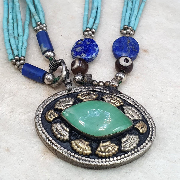 Vintage tiny seed beads turquoise color lapis tribal afghan jewelry necklace #8