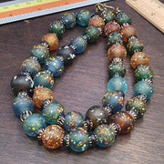 Vintage african inspired trade glass with black chevron beads necklace