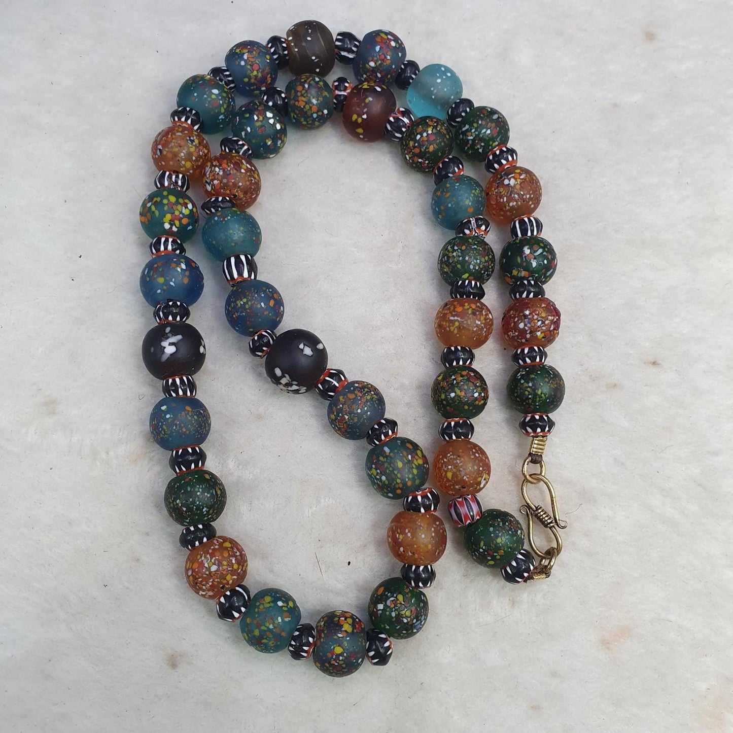 Vintage african inspired trade glass with black chevron beads necklace
