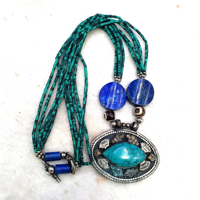 Vintage tribal afghan tiny seed beads malachite color lapis jewelry necklace #6