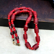 Vintage venetian white heart and red glass trade beads beaded necklace #j2