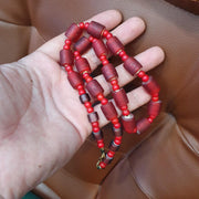 Vintage venetian white heart and red glass trade beads beaded necklace #j2