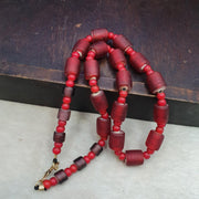 Vintage venetian white heart and red glass trade beads beaded necklace #j2