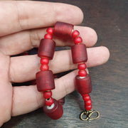 Vintage Venetian White Heart & Red Glass Trade Bead Necklace
