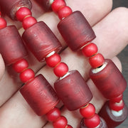 Vintage Venetian White Heart & Red Glass Trade Bead Necklace