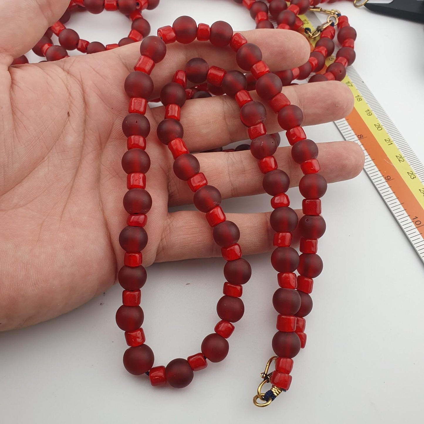 Vintage Venetian Style Beaded Necklace: Red Glass Heart, Romantic Jewelry