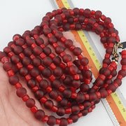 Beaded Necklace Red, Venetian Style Strand - White Heart Accent, Glass Pendant, Intricate Beadwork | Collector