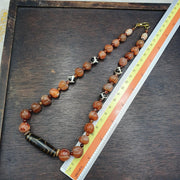 Antique style old himalayan tibetan agate beads unique pattern dzi necklace