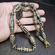 Antique south asian burmese pumtek pyu dzi pattern beads long necklace