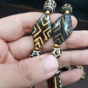 Antique south asian burmese pumtek pyu dzi pattern beads long necklace
