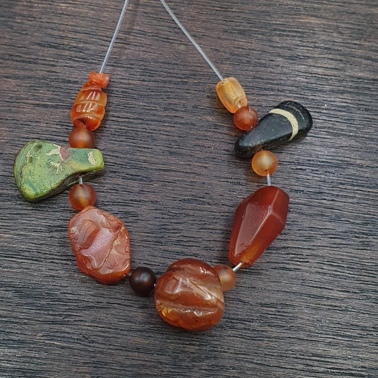 Ancient Yemeni Red Agate Beads & Venetian Glass Pendants: Handmade Antique Lot
