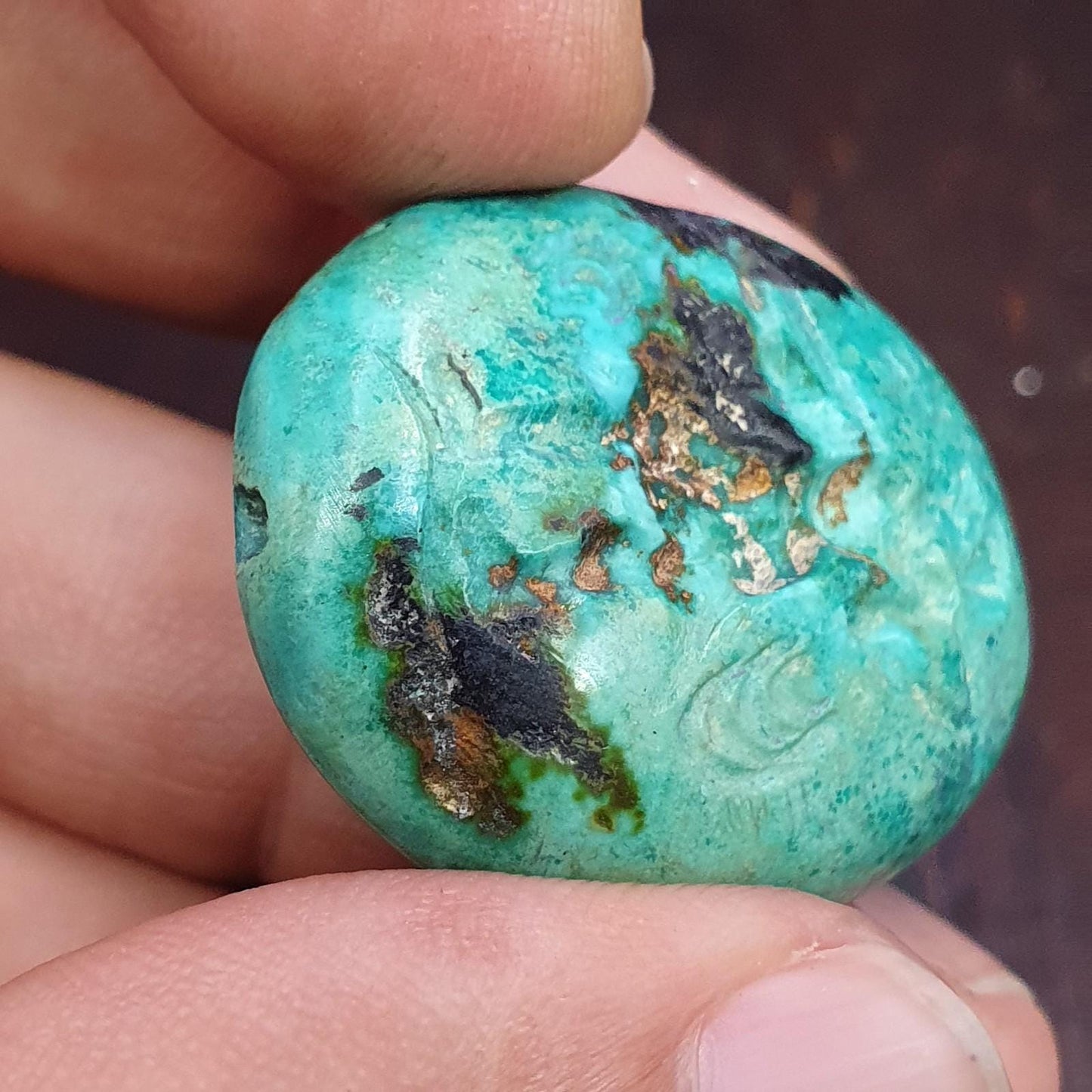 Anitique turquoise chrysocolla stamp seal intaglio engraved pendant bead Collectible Gift