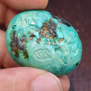 Anitique turquoise chrysocolla stamp seal intaglio engraved pendant bead Collectible .