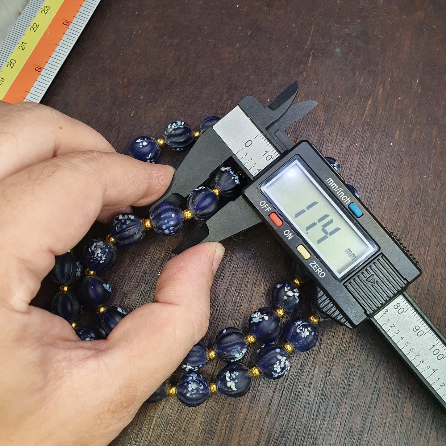 Vintage venetian african style blue melon shape glass beads beaded necklace