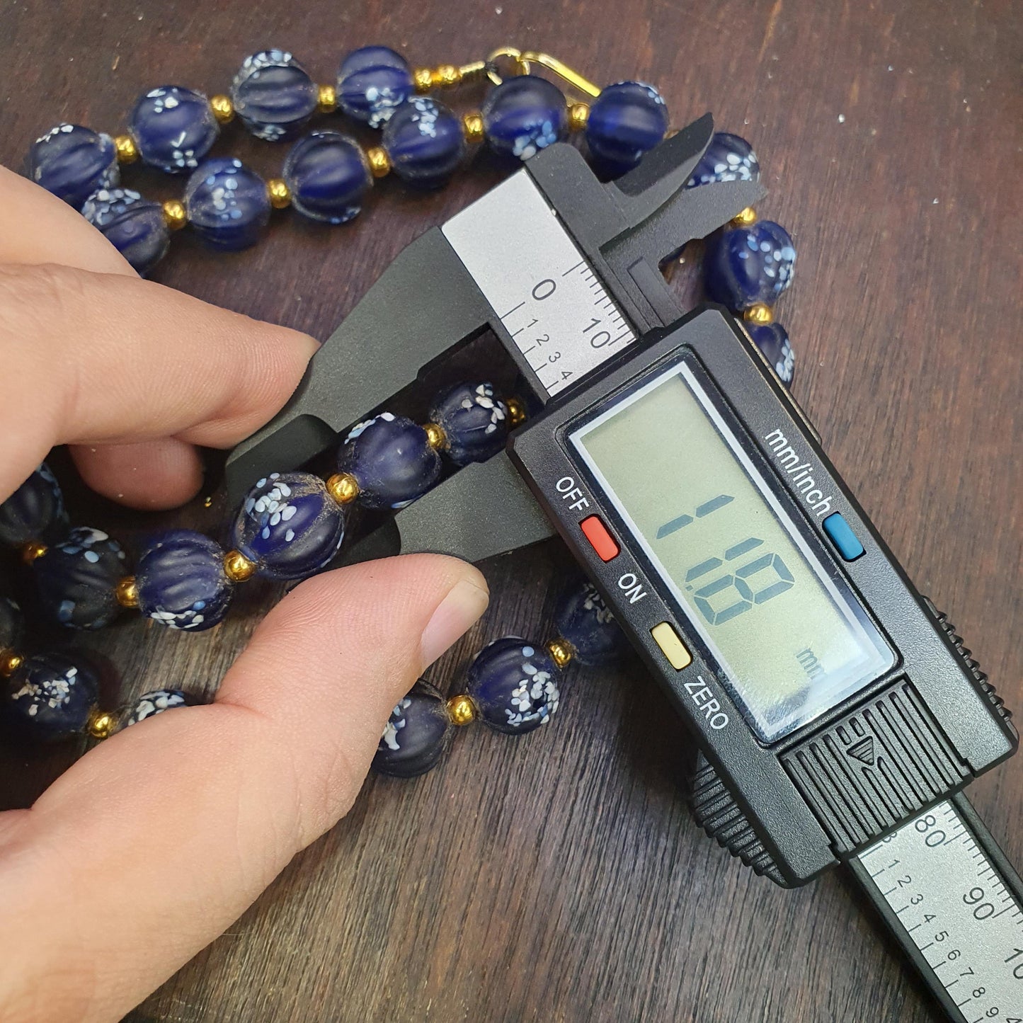 Vintage venetian african style blue melon shape glass beads beaded necklace