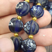 Vintage venetian african style blue melon shape glass beads beaded necklace
