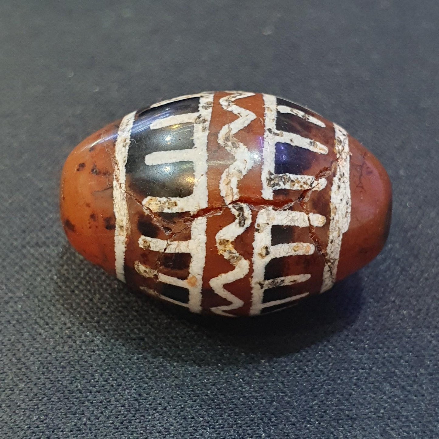 Antique tibetan etched red agate bead decorated carnelian bead amulet pandant j4