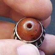 Antique tibetan etched red agate bead decorated carnelian bead amulet pandant j4
