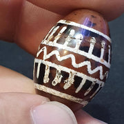 Antique tibetan etched red agate bead decorated carnelian bead amulet pandant j4