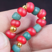Animal Lion Figurine, Antique Tibetan Amulet - Hand Carved Red Agate, Whiteheart Bead Bracelet, Asian Style Decor