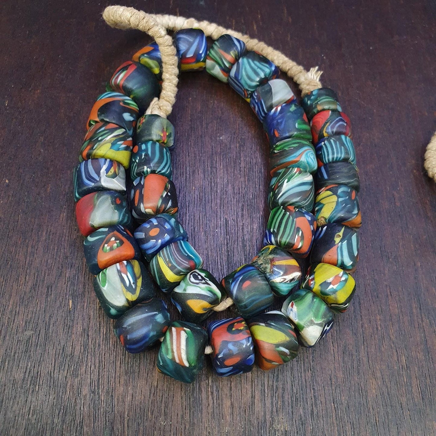 Vintage venetian style mosaic glass beads extra long necklace gift