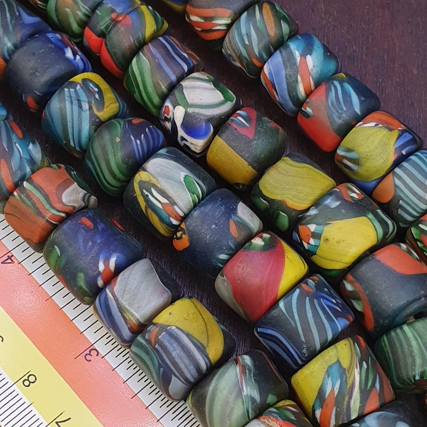 Vintage venetian style mosaic glass beads extra long necklace gift