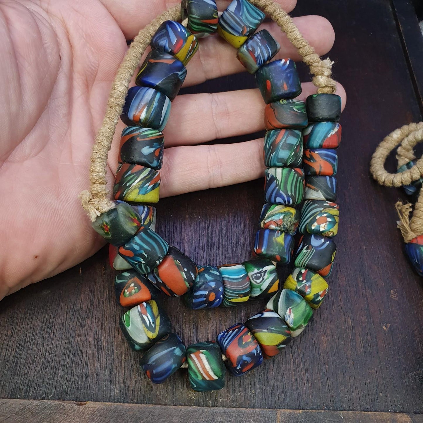 Vintage venetian style mosaic glass beads extra long necklace gift